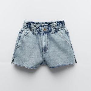 Zara high-rise paperbag denim shorts